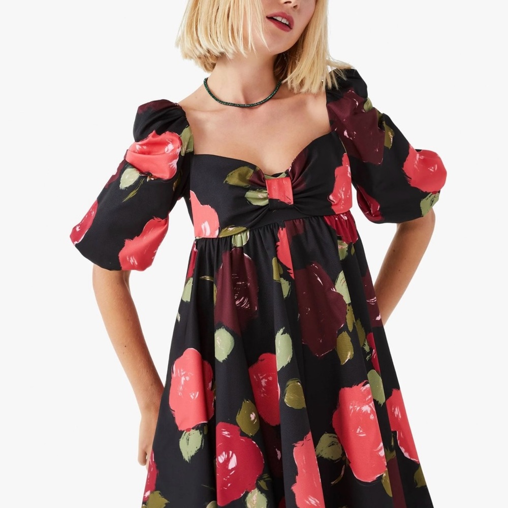 Kate Spade Just Rosy Beau Dress, Floral Printed Swing Dress, Black